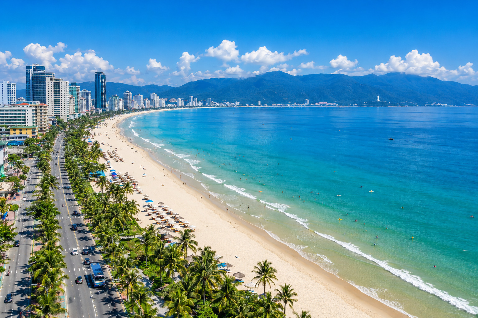My Khe Beach in Da Nang Vietnam with blue sea and white sand