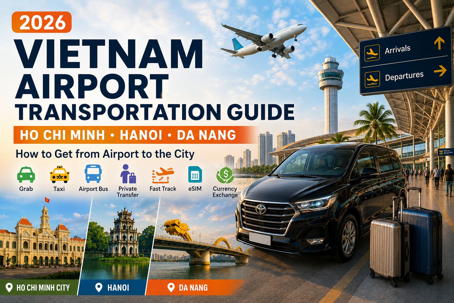 Vietnam Airport Transportation Guide 2026 | How to Get from Ho Chi Minh, Hanoi and Da Nang Airports to the City